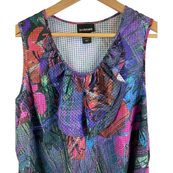 Lane Bryant Womens Sleeveless Ruffle Floral Top Size 16 Multicolor Polyester - Picture 2 of 7